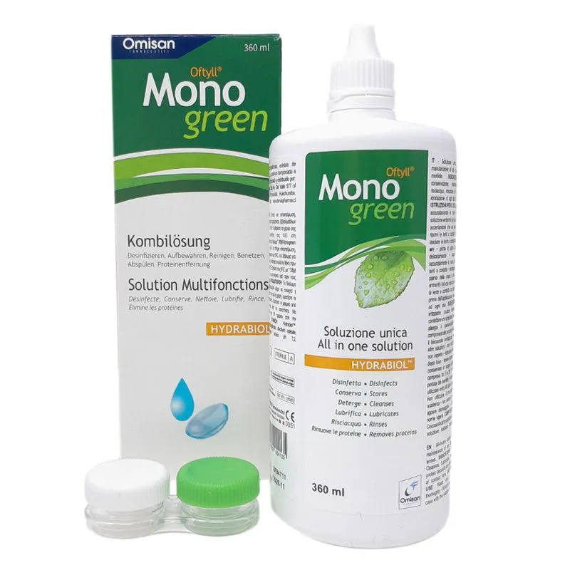 Lente de contacto Mono green — Solución multiusos para el cuidado diario de tus lentes